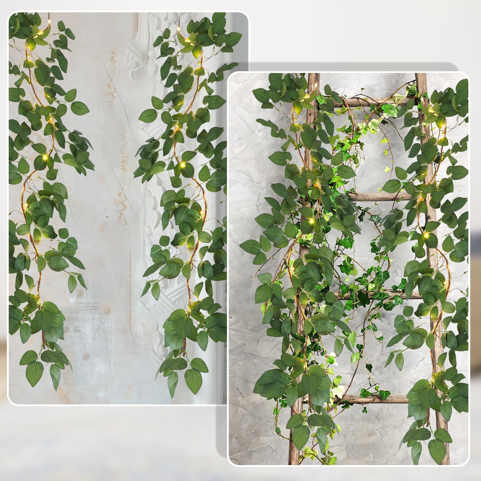 2Pcs Fake Ivy Vines with Fairy Lights, 5Ft Artificial Light Up Spring Leave G…