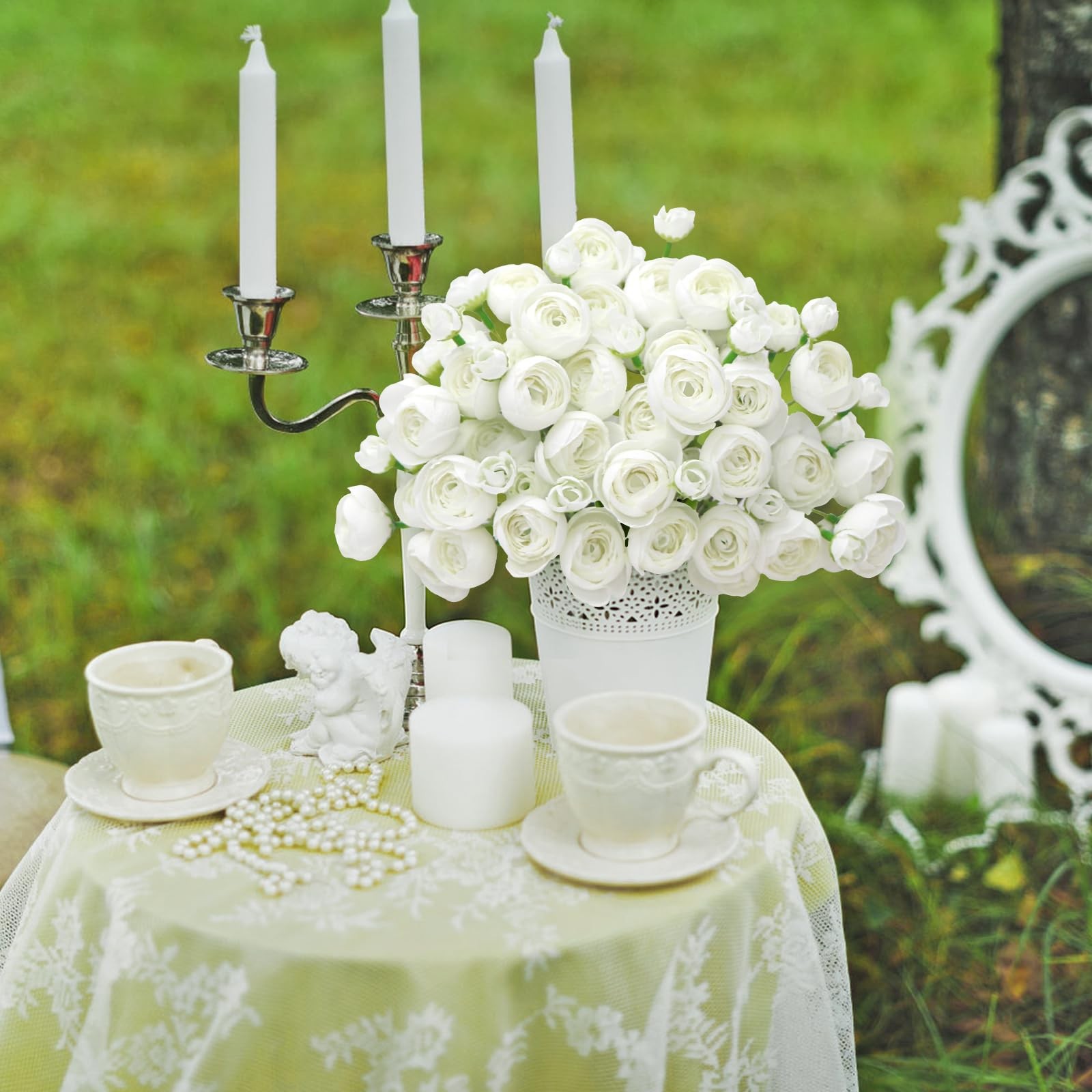 Ranunculus Artificial Flower18 Pcs White Faux Silk Mini Peony Flowers Fake Pe…