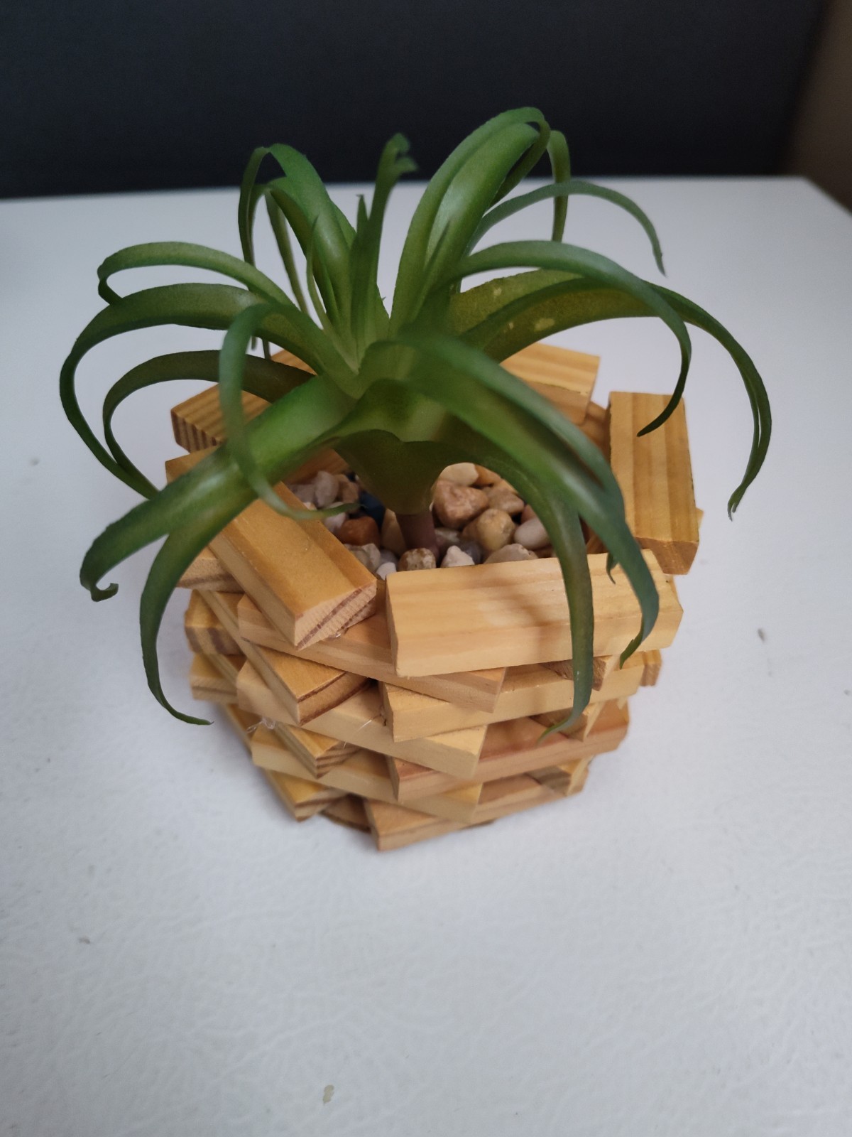 3 Fake Succulents in Homemade Wooden Planters