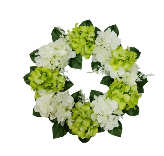 Artificial Floral Wreath 14″ Diameter Hydrangea, Cream and Green Colors