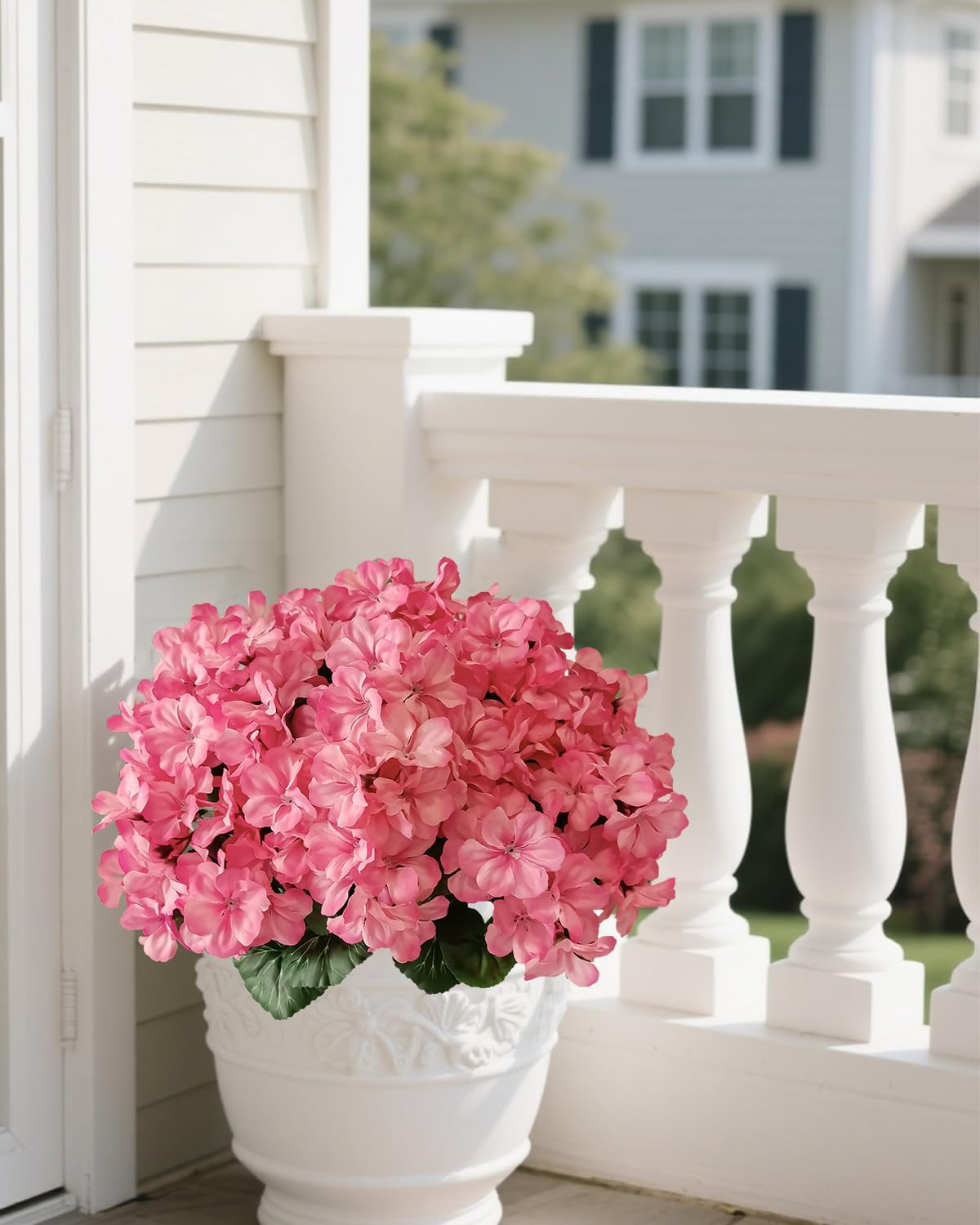 6 Bundles Faux Geranium Flowers Outdoor UV Resistant Pink Silk Artificial