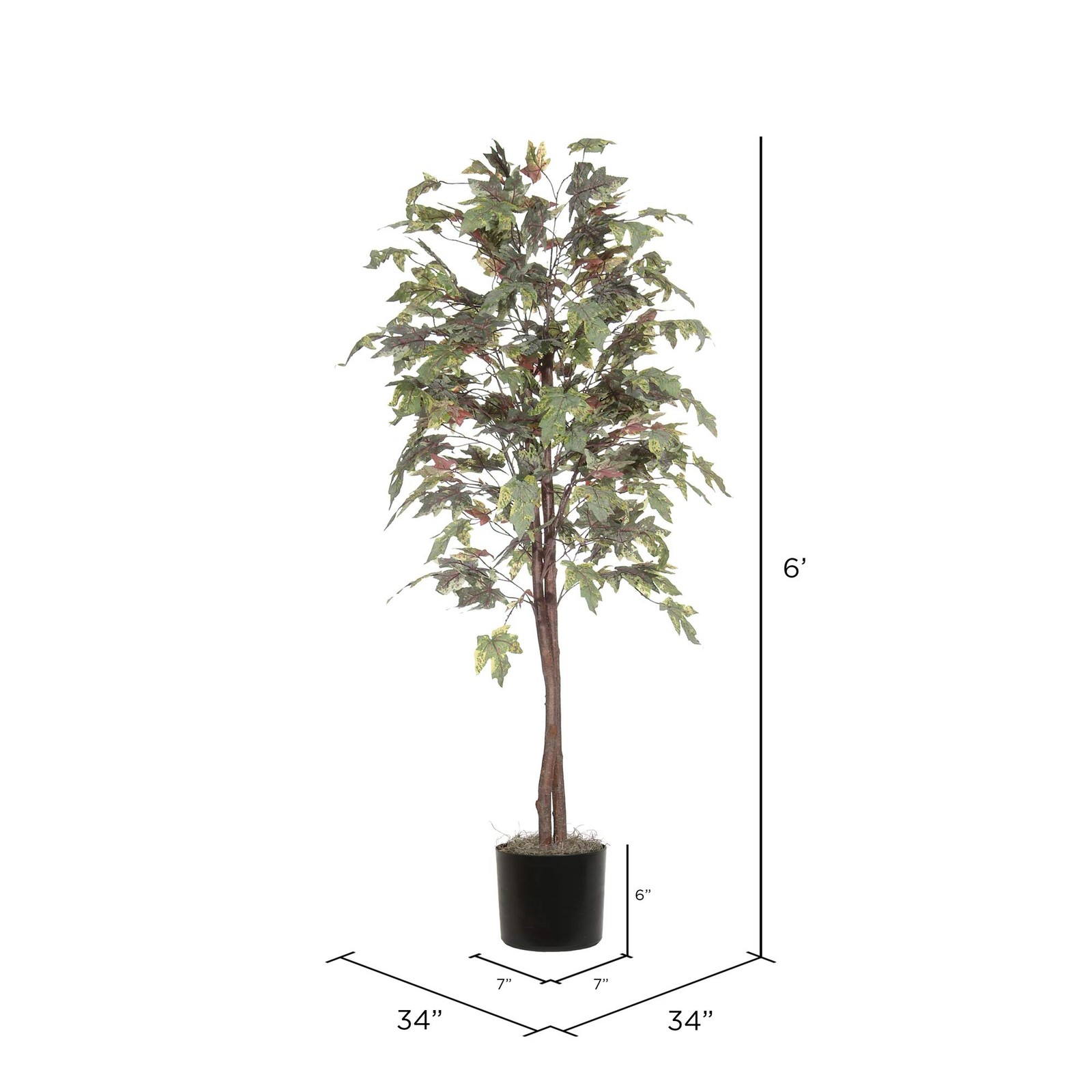 Vickerman 6′ Artificial Frosted Maple Tree with Black Plastic Pot in Green/Brown