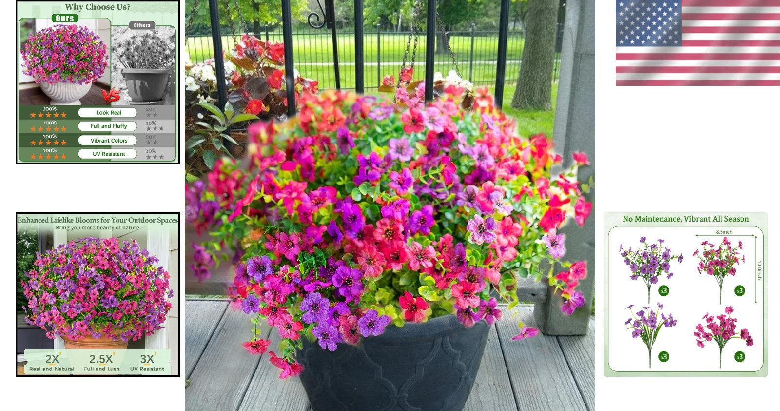 Vibrant 12 Bundles of Lifelike Fake Flowers for Outdoor Decor – Fuchsia/Rose Red