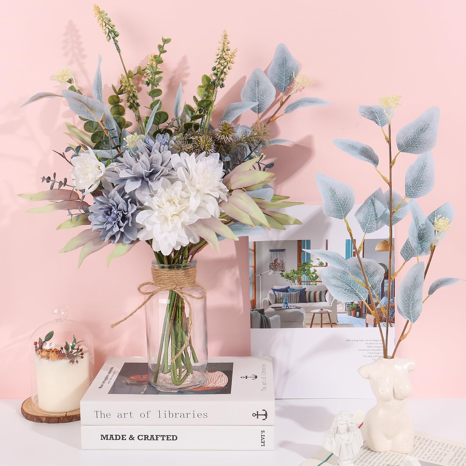 Fake Flowers in Vase Artificial Flowers Coffee Table Decor, Faux Flowers in V…