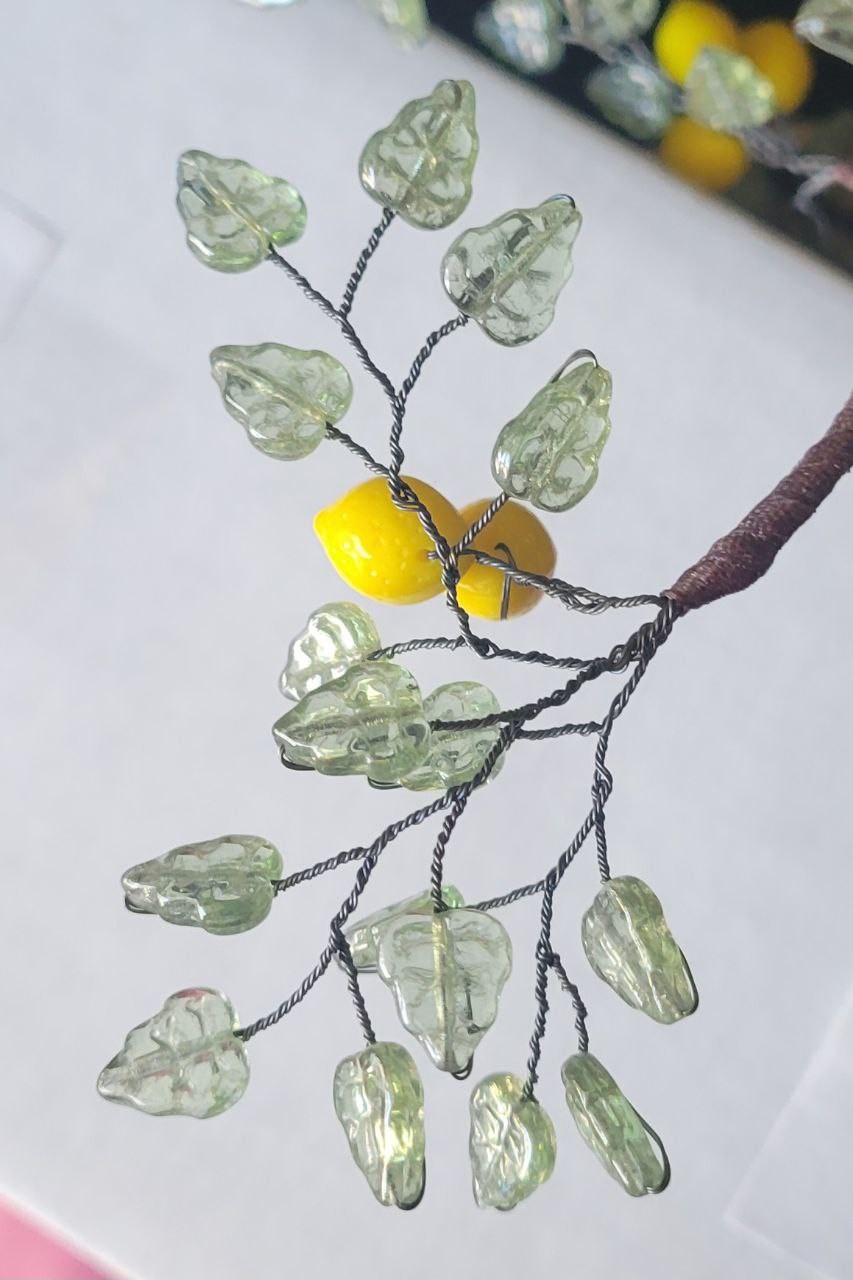 Handmade Happy Lemon Tree Sculpture with Czech Glass Beads