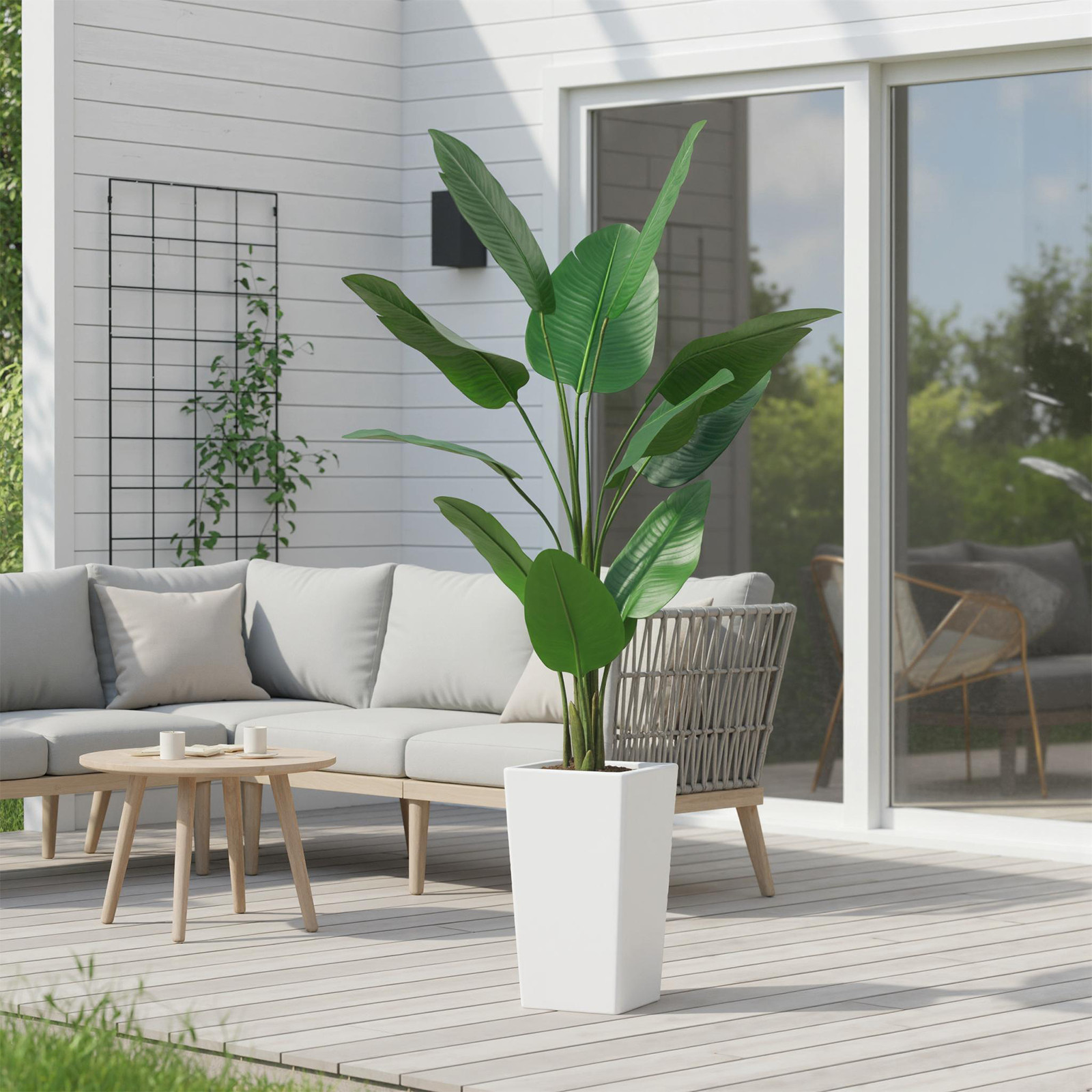 4.8FT Artificial Banana Tree in White Planter Faux Tropical Floor Plant for Home