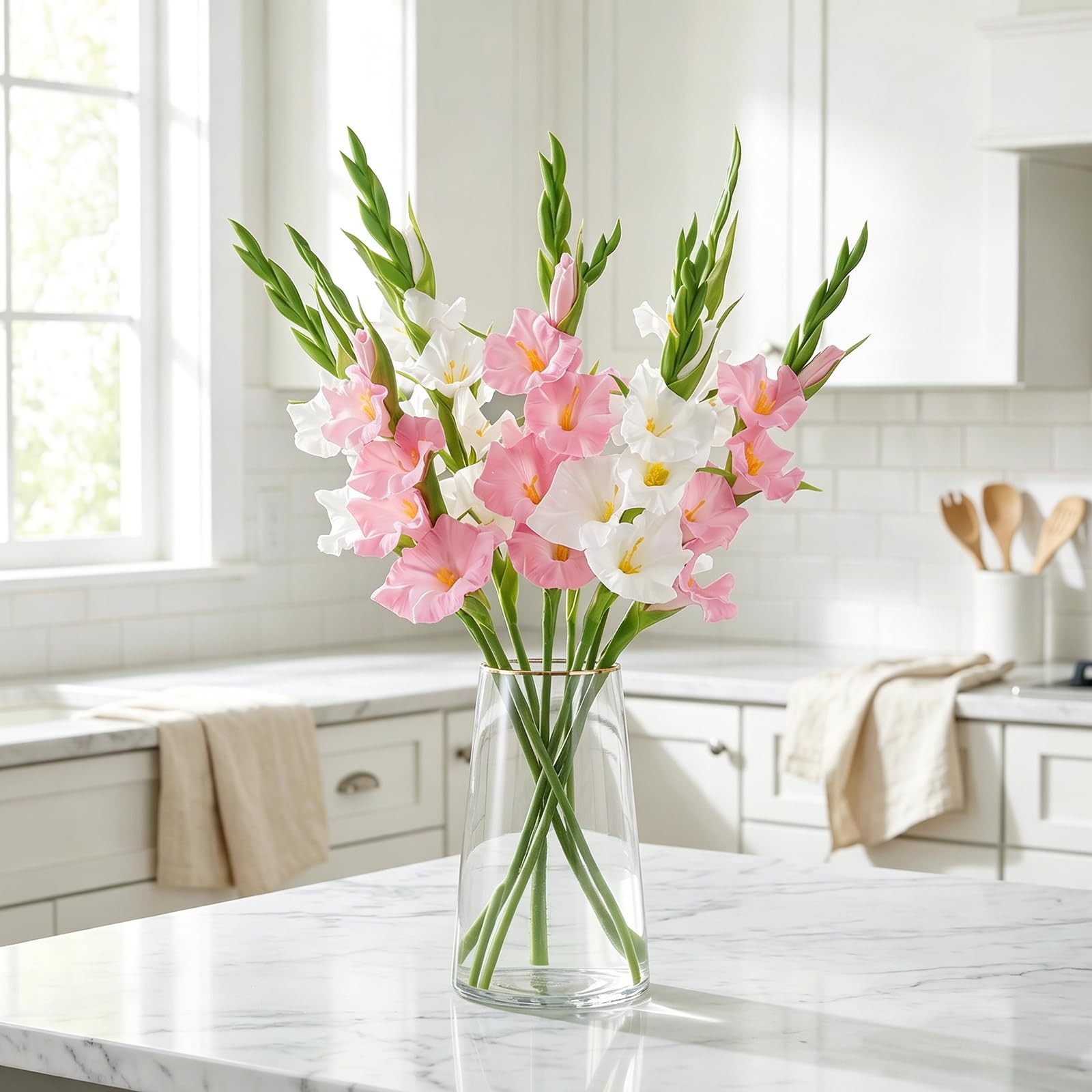 6Pcs Artificial Gladiolus Flowers White and Pink Fake Gladiolus Flowers Silk …