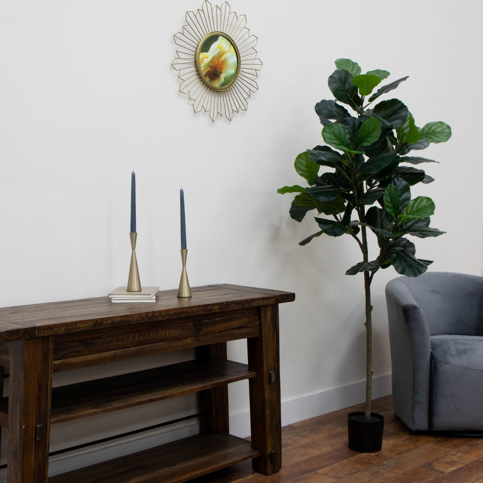 70″ Artificial Indoor Fiddle Leaf Fig Tree in Black Pot