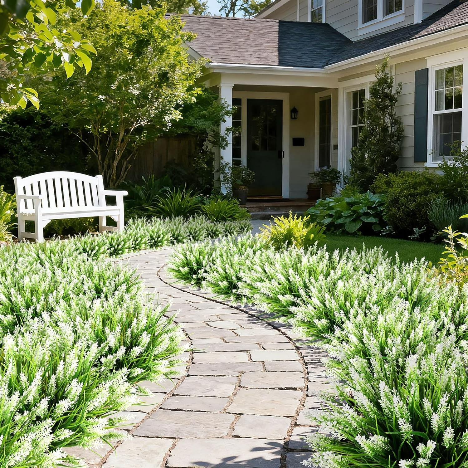 16 Bundles UV Resistant Artificial Lavender & Monkey Grass – Realistic Greenery