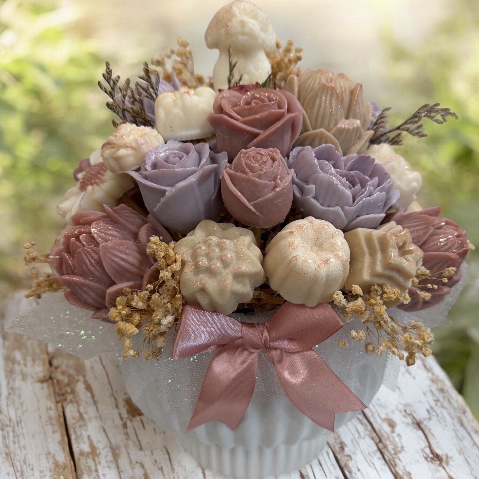 Handmade Wax Floral Arrangement Pastel Colors Decorative Centerpiece 13” 4 lbs