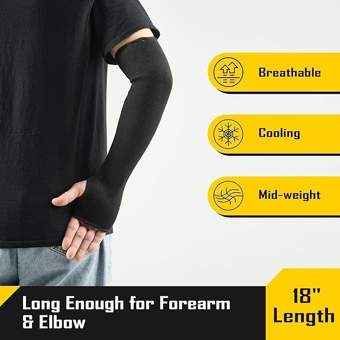 COOLJOB 3 Pairs 18in A4 Cut Resistant Sleeves UV Protection Thumb Hole Blk/yello