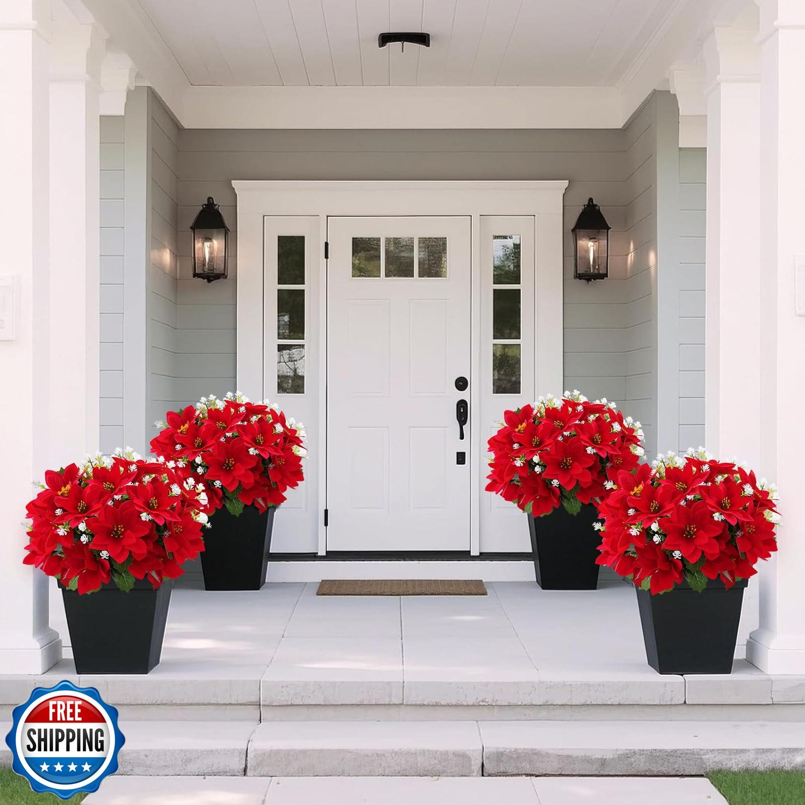 ZYZEV 14” Artificial Poinsettias Flowers for Outdoor,12 Bunches Mixed Fake R