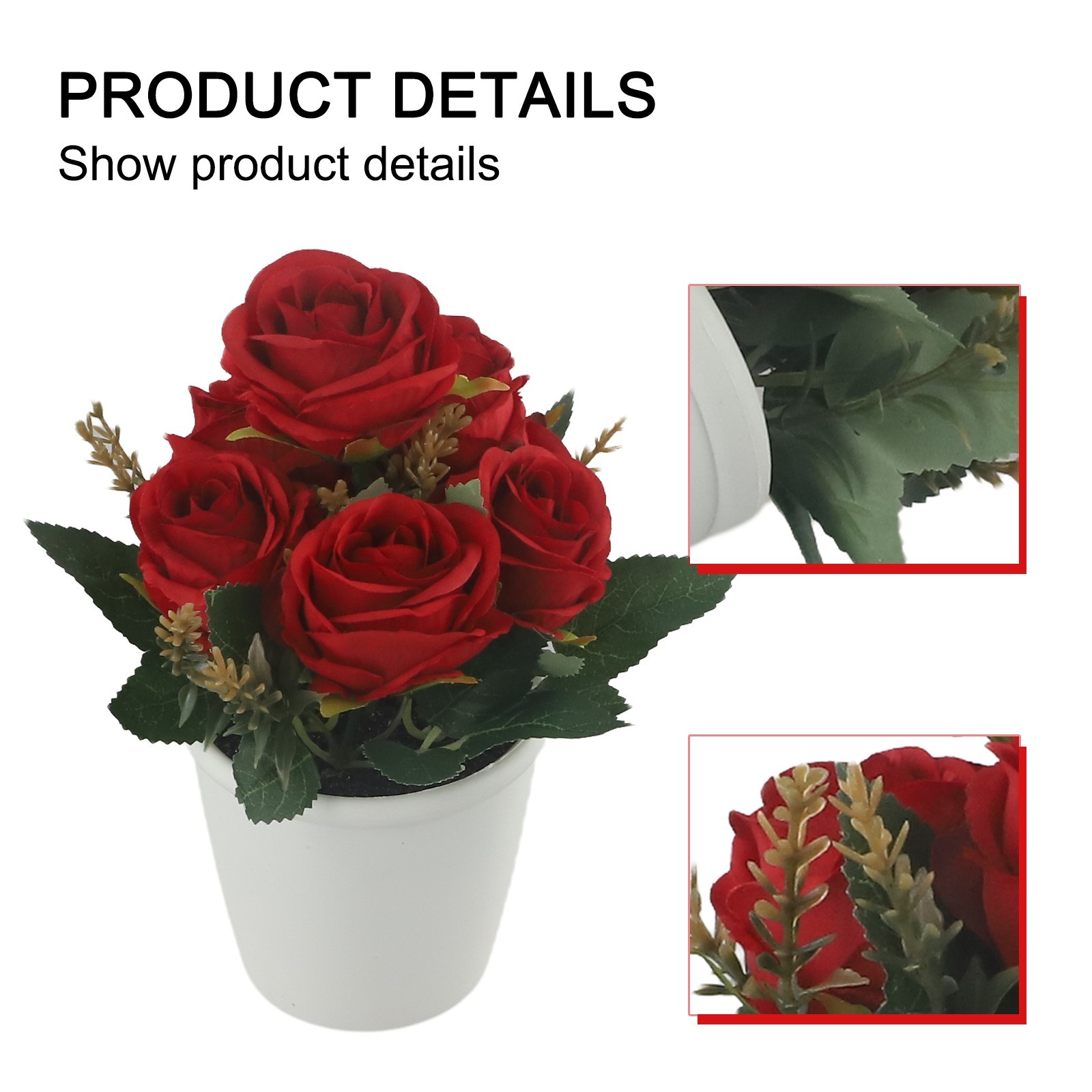 Artificial Rose Flower Small Tree Pot Fake Plants Potted Decoration Garden Decor