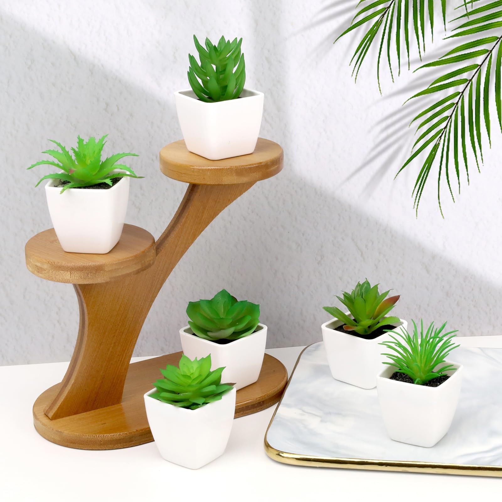 6 Pcs Artificial Succulents Plant Potted Decoration Fake Green Aloe Lotus Mod…