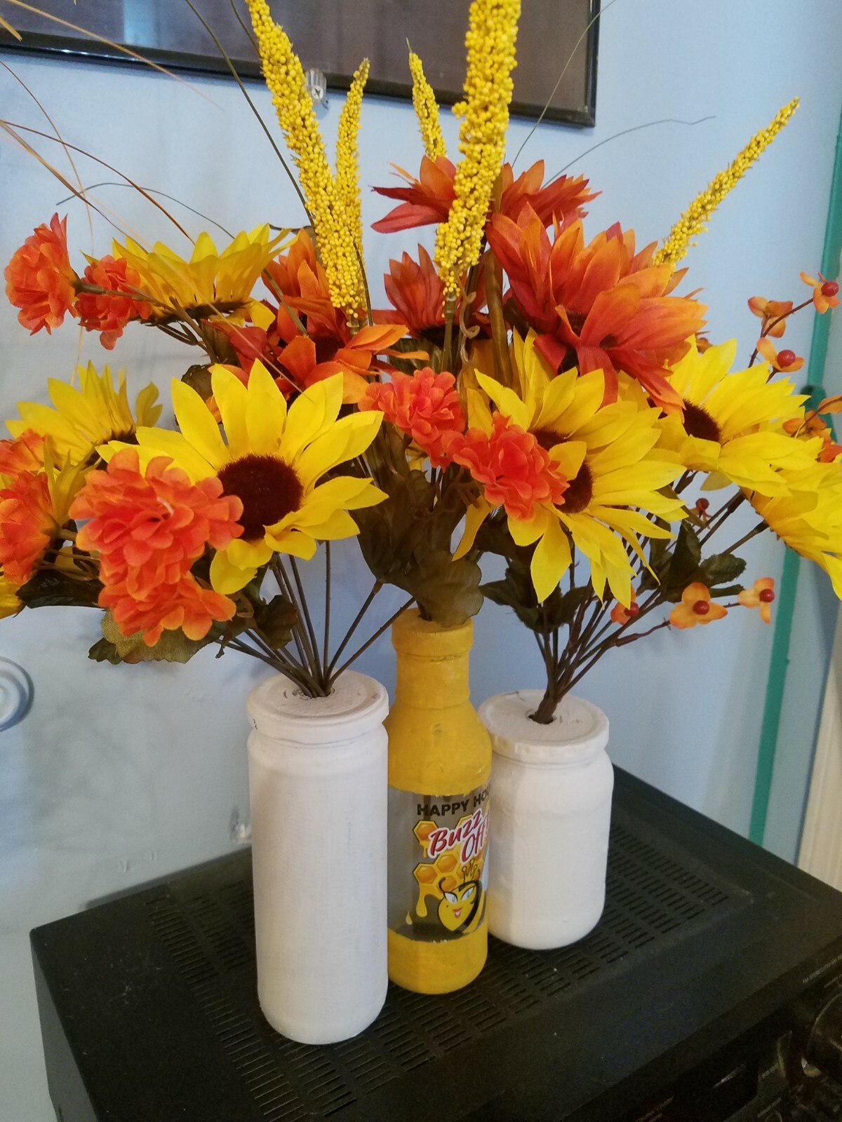 Set of three hand-painted silk floral arrangements decor Please go to my…