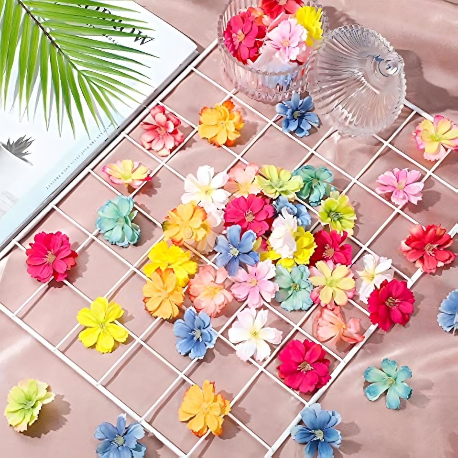 100 PCS 1.8 Inch Faux Flower Heads Artificial Silk Plum Blossom Mixed Color