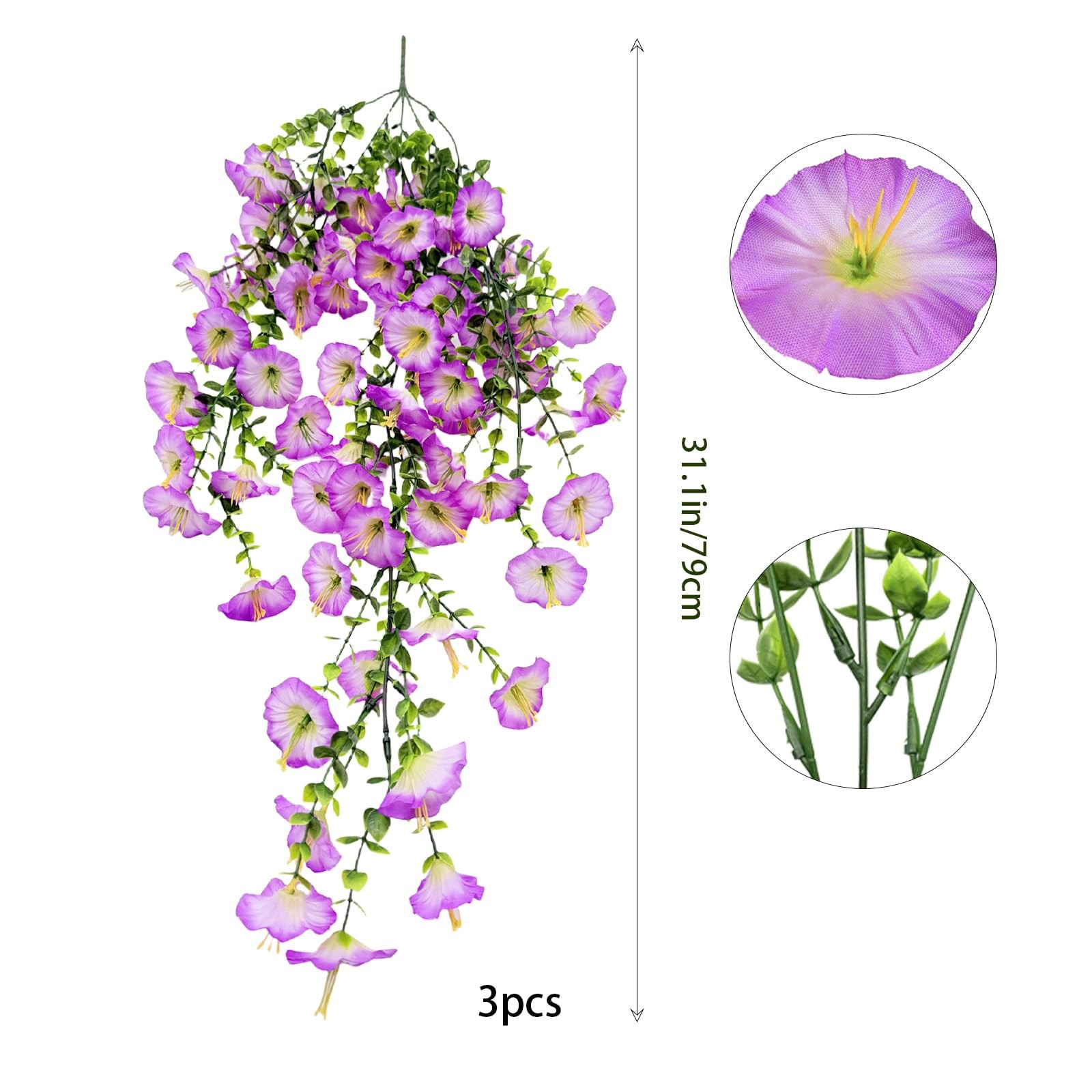 3Pcs Artificial Hanging Flowers for Outdoors UV Resistant Realistic PurpleFau…