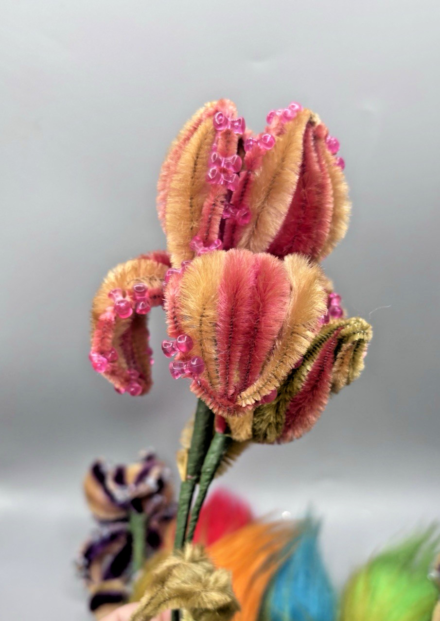 Vintage Handmade Flower Bouquet Beads Pipe Cleaner Troll Hair Whimsical Fantasy