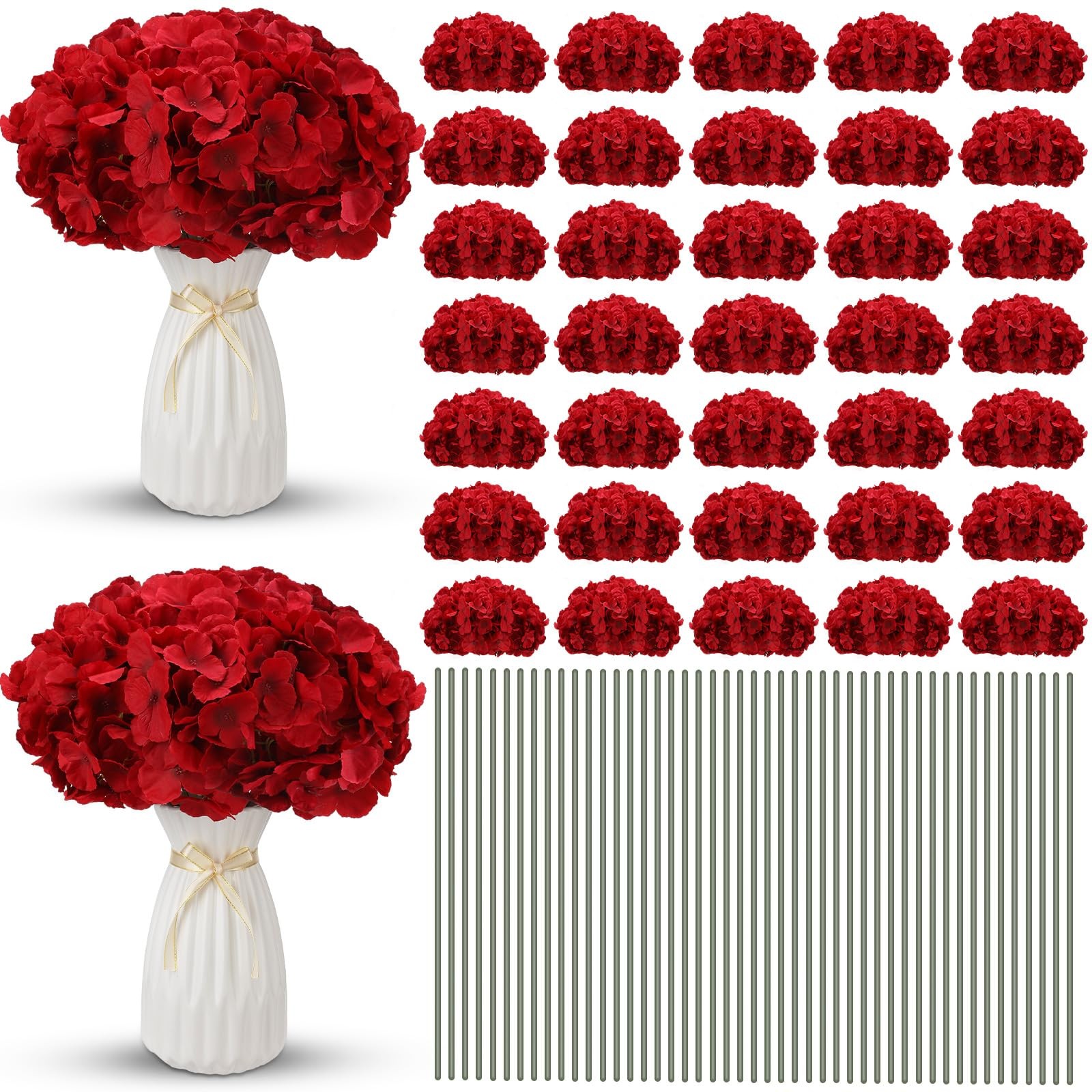 200 Pieces Silk Hydrangea Artificial Flowers Heads with Stems Faux Hydrangea …