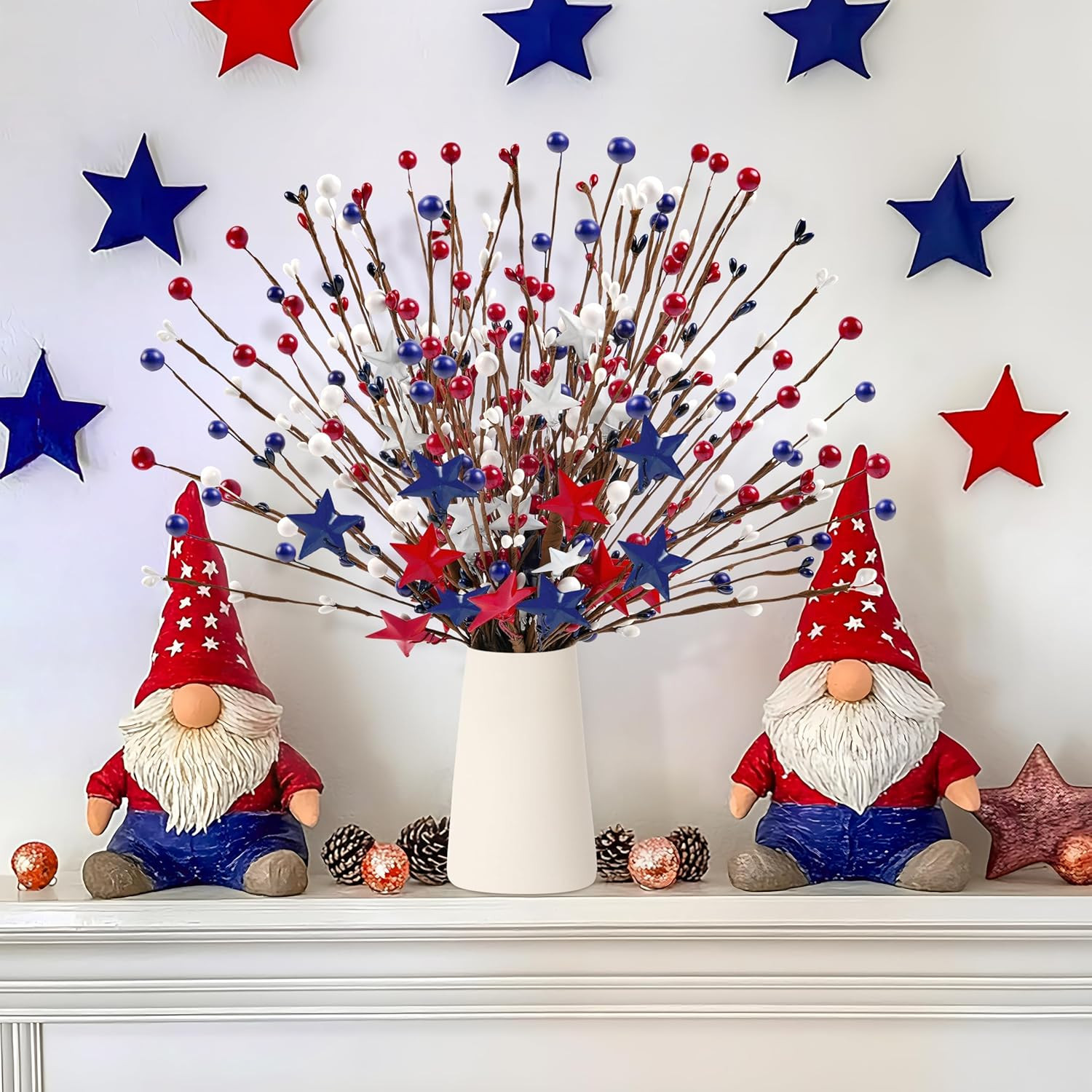 6 Pcs Red White and Blue Flowers Artificial for 4Th of July Decorations,16 Inch