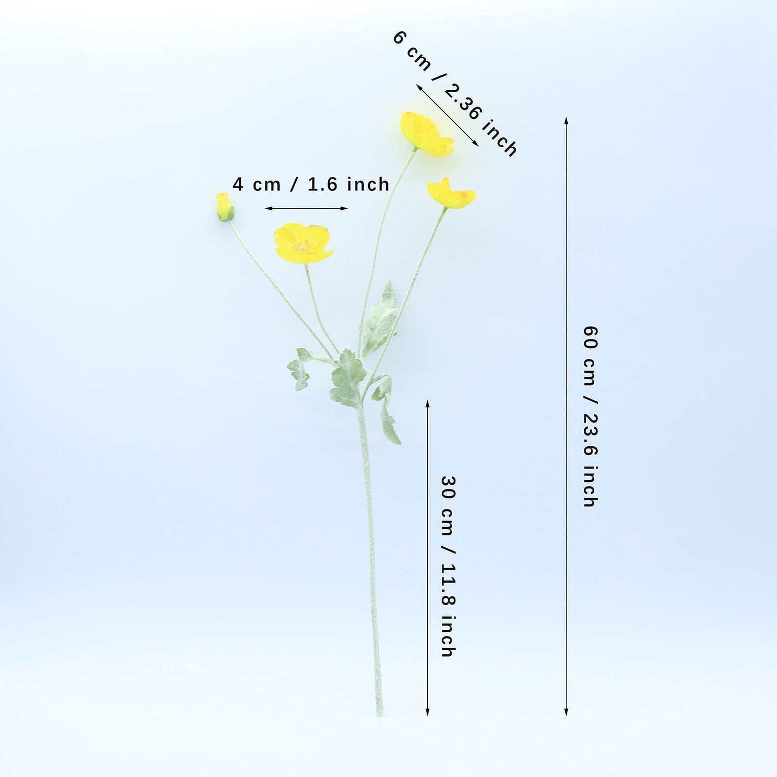 2 PCS Artificial Fake Poppies Silk Flower Bouquets 23.6 Inch Yellow Decor