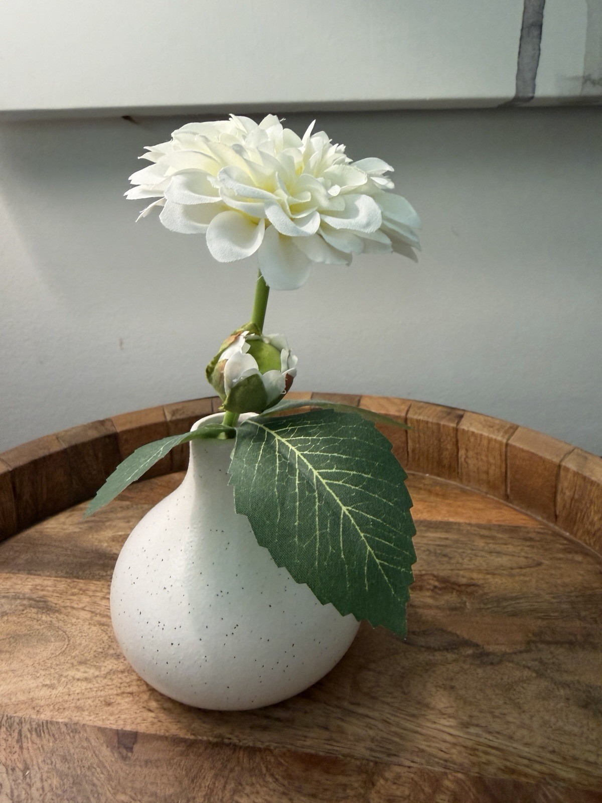 Faux Flowers 8” Dahlia In Cream Vase