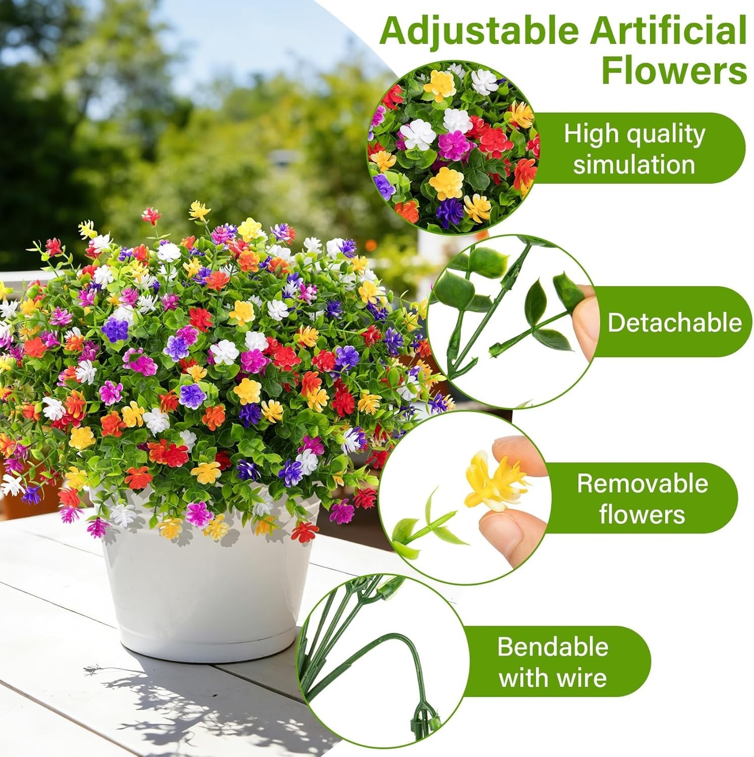 24 Bundles Artificial Flowers for Outdoors Decoration Fake Flowers UV Resista…