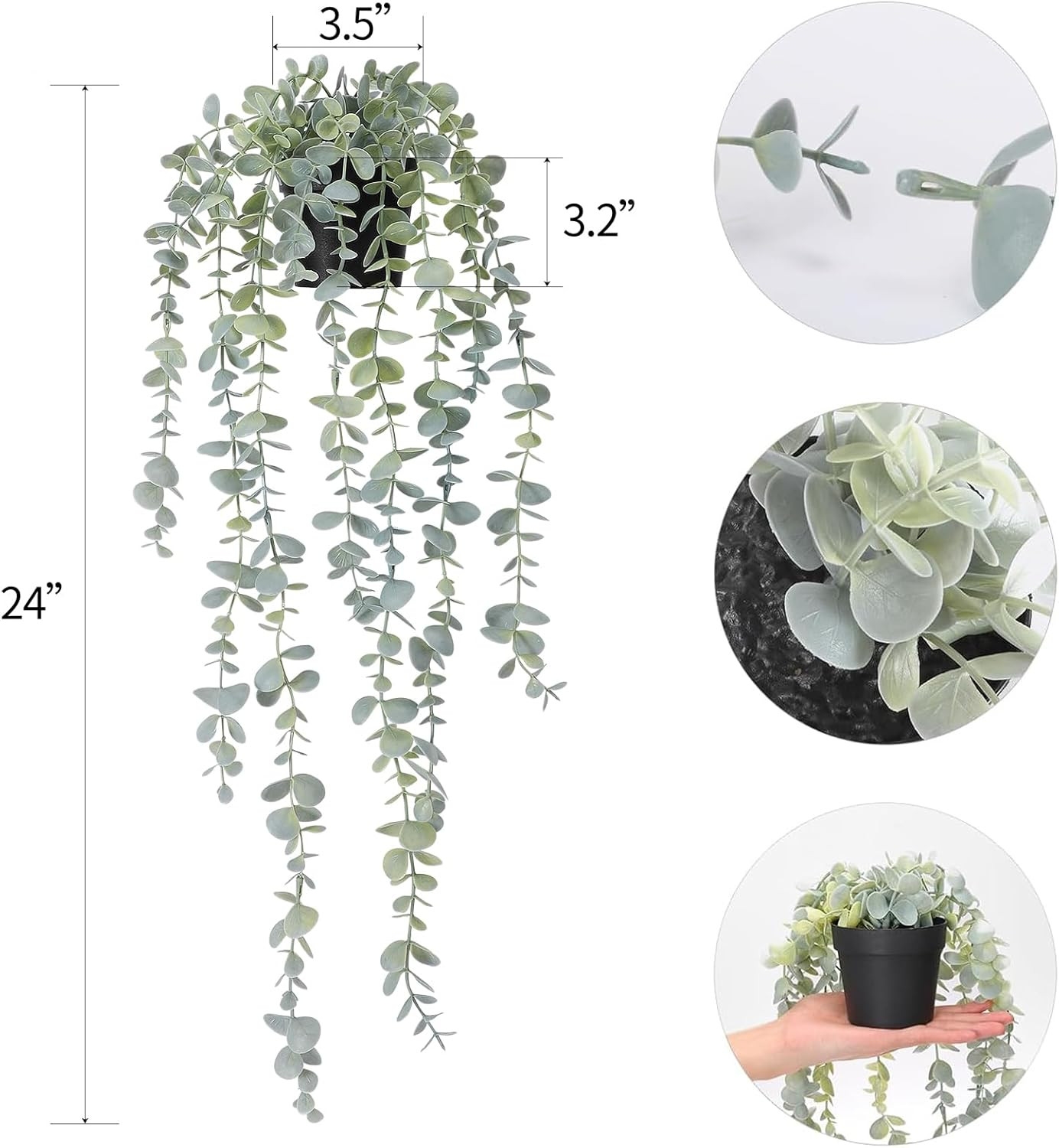 Artificial Hanging Eucalyptus Plant Faux Potted Decor for Indoor Outdoor
