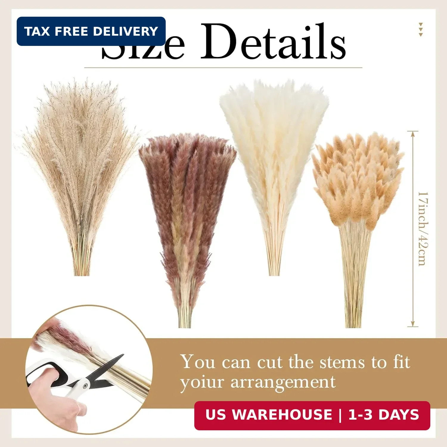 280 Pcs Natural Dried Pampas Grass Decor 17 Inch Boho Dried Flowers Bouquet Cont