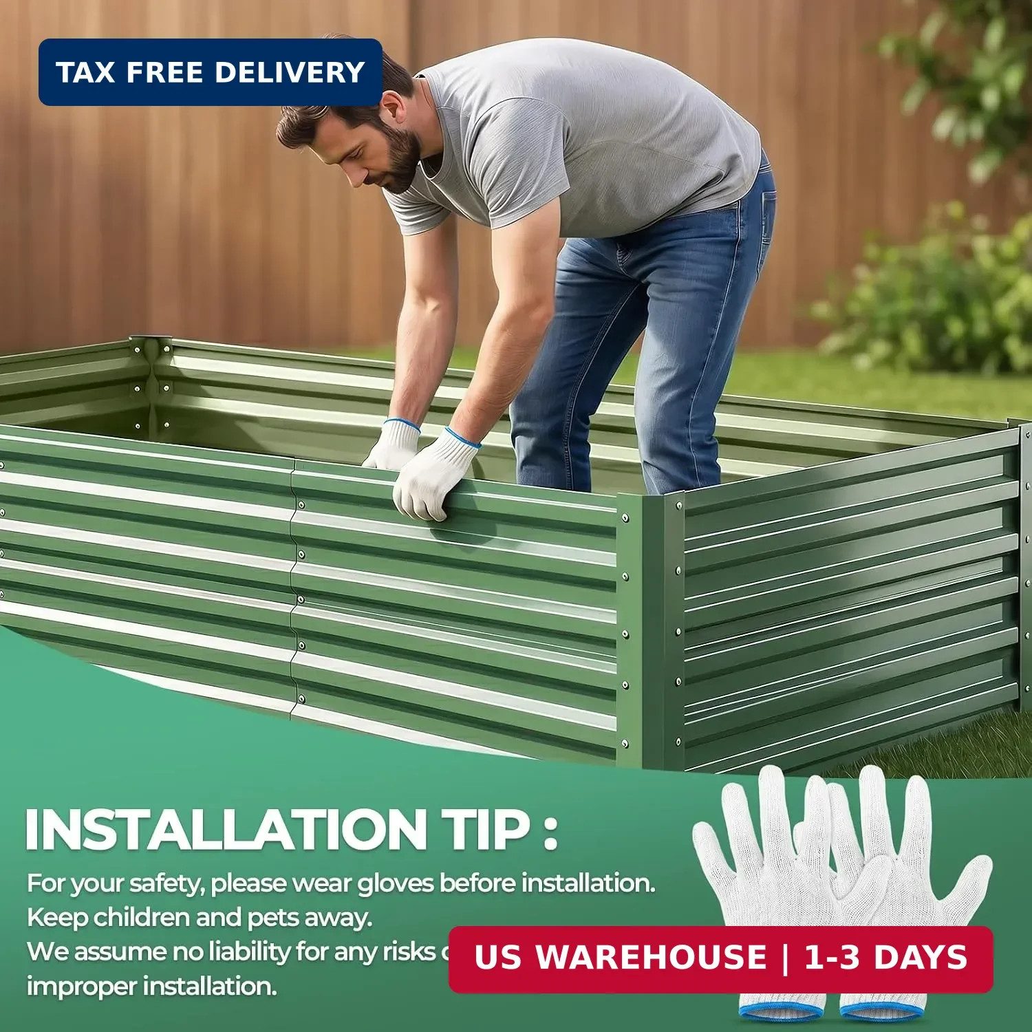 6x3x1.5ft Galvanized Raised Garden Bed, Metal Planter Box for Outdoor Planting P