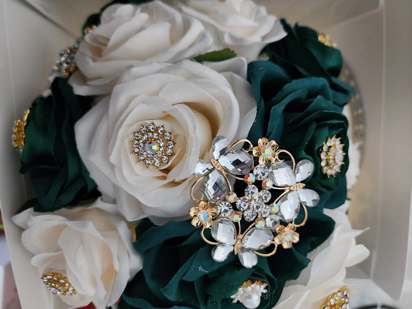 Emeral Green & Ivory Luxury Bouquet with Lights for Quinceneras & Weddings