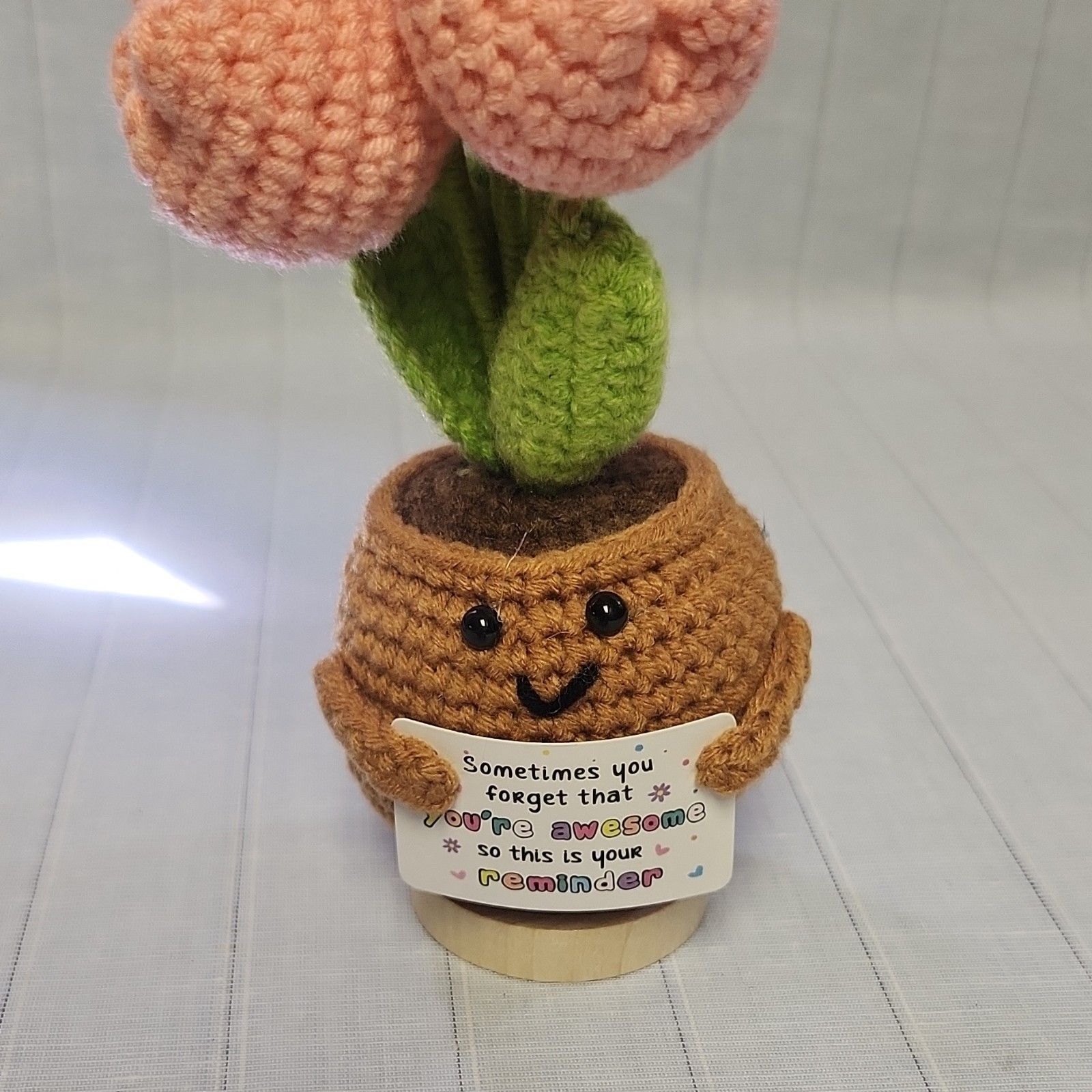 Gosby Artificial Crochet Topiary Table Decoration Pink/Green 4in Love Theme