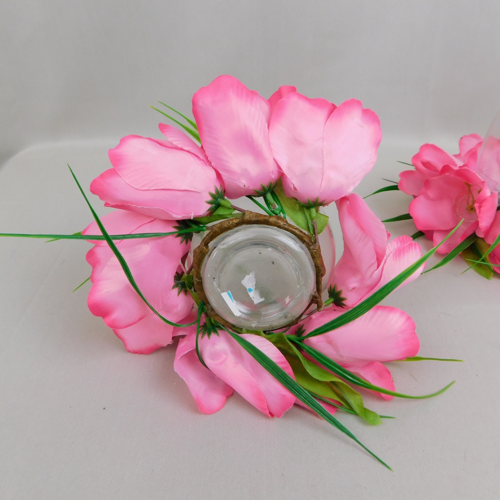 2pc Pink Tulip Floral Spring/Easter Centerpieces Glass Votive Vase #C470