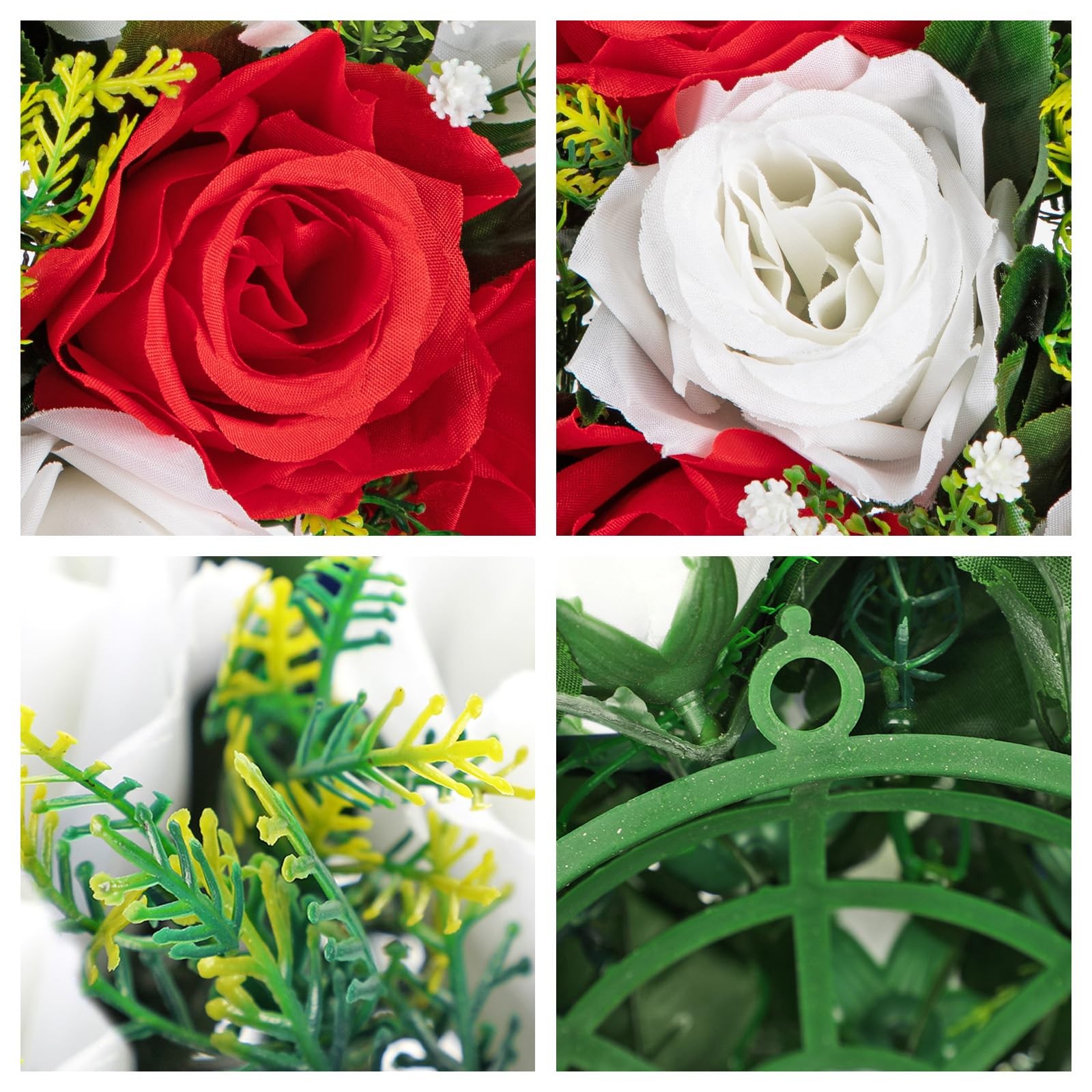 2 PCS 11.8 Inch Fake Floral Balls Large Faux Rose Silk Flower Red White Decor