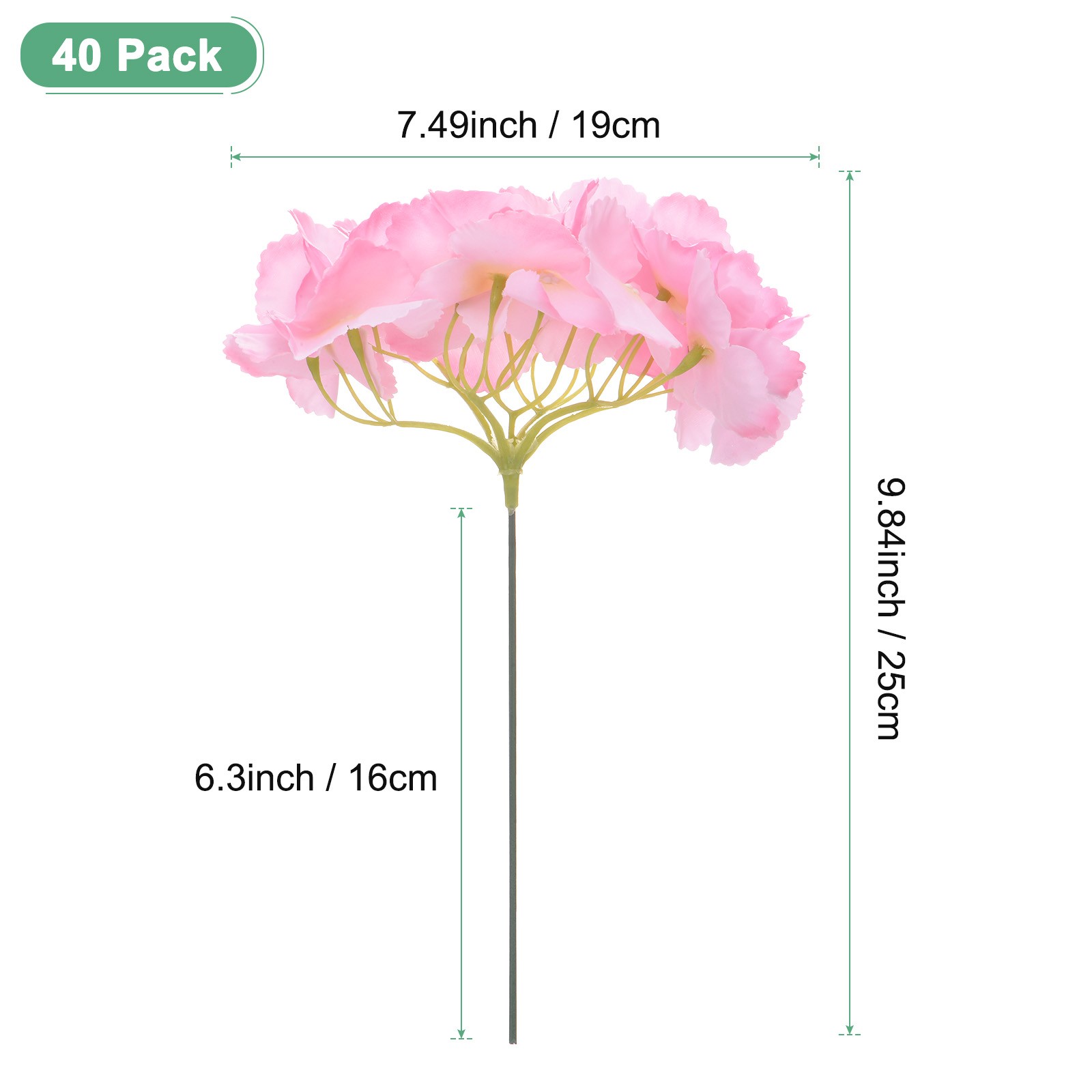 40-Pack Silk Hydrangea Flowers for Home Decor [Gradient Dark Pink]
