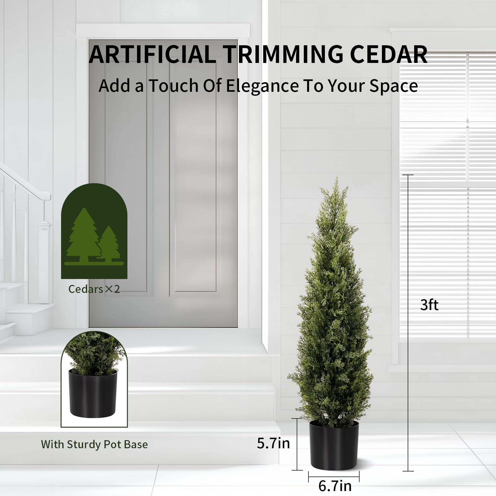 3FT Artificial Cedar Topiary Trees 2 Set, Realistic Fake Cypress Tree Tall Fa…