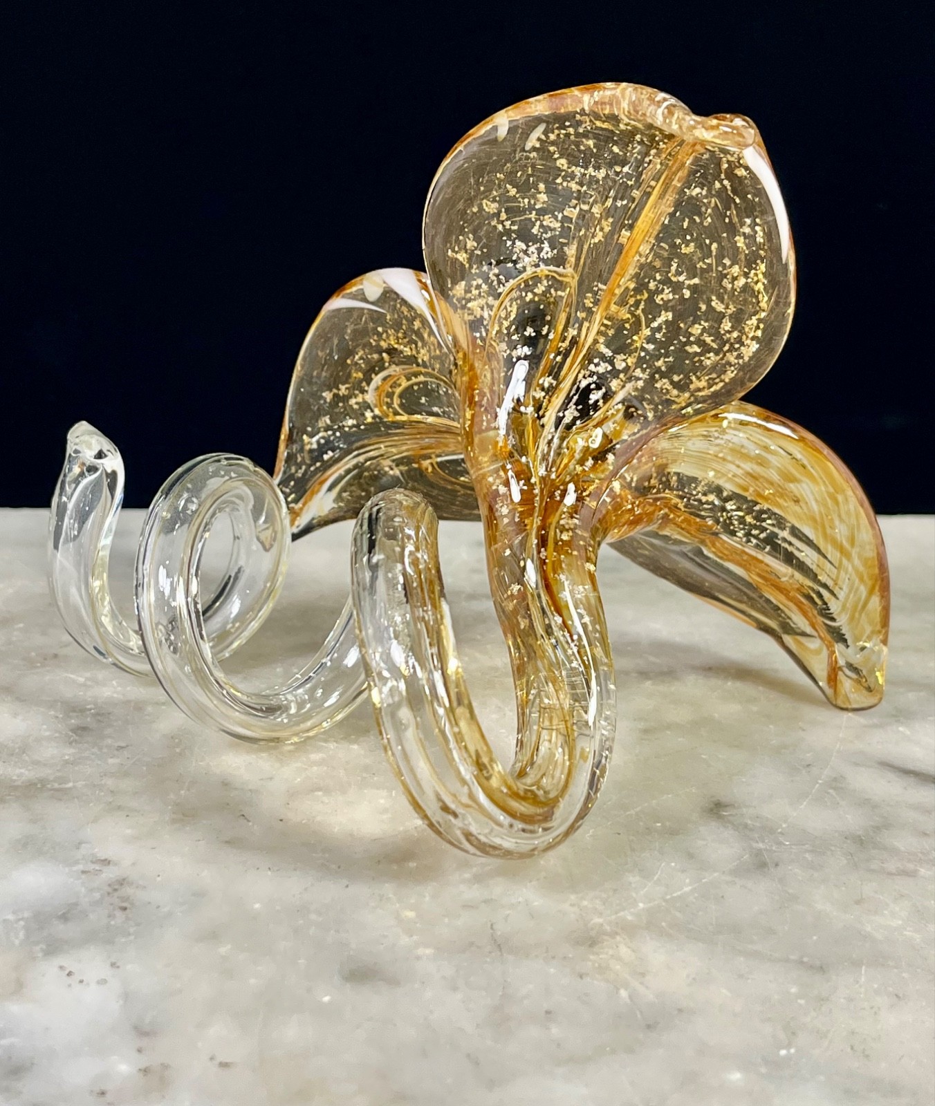 VTG Hand Blown Glass Petal Flower Amber Color