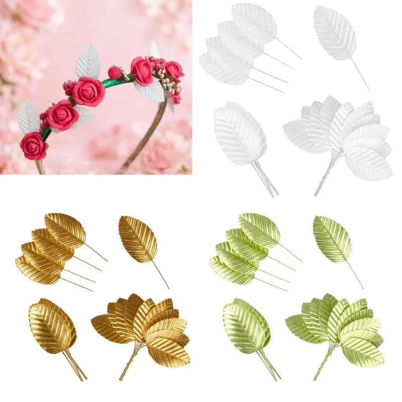 Bulk 200Pcs Shimmery Metal Leaves In Gold Silver Green White Color