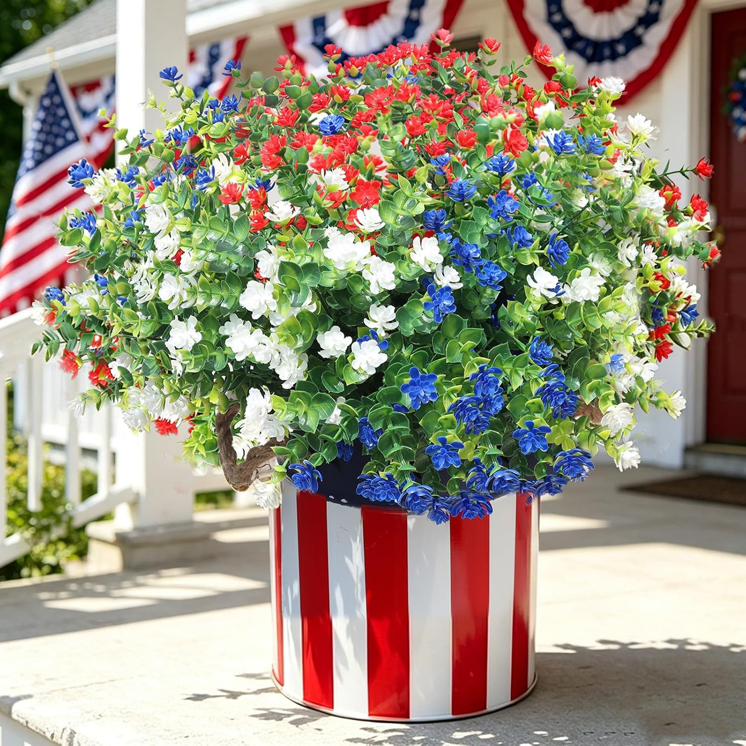 Artificial Flowers Outdoors, 12 Bundles Fake Flowers Uv-Anti for 4Th of July Dec