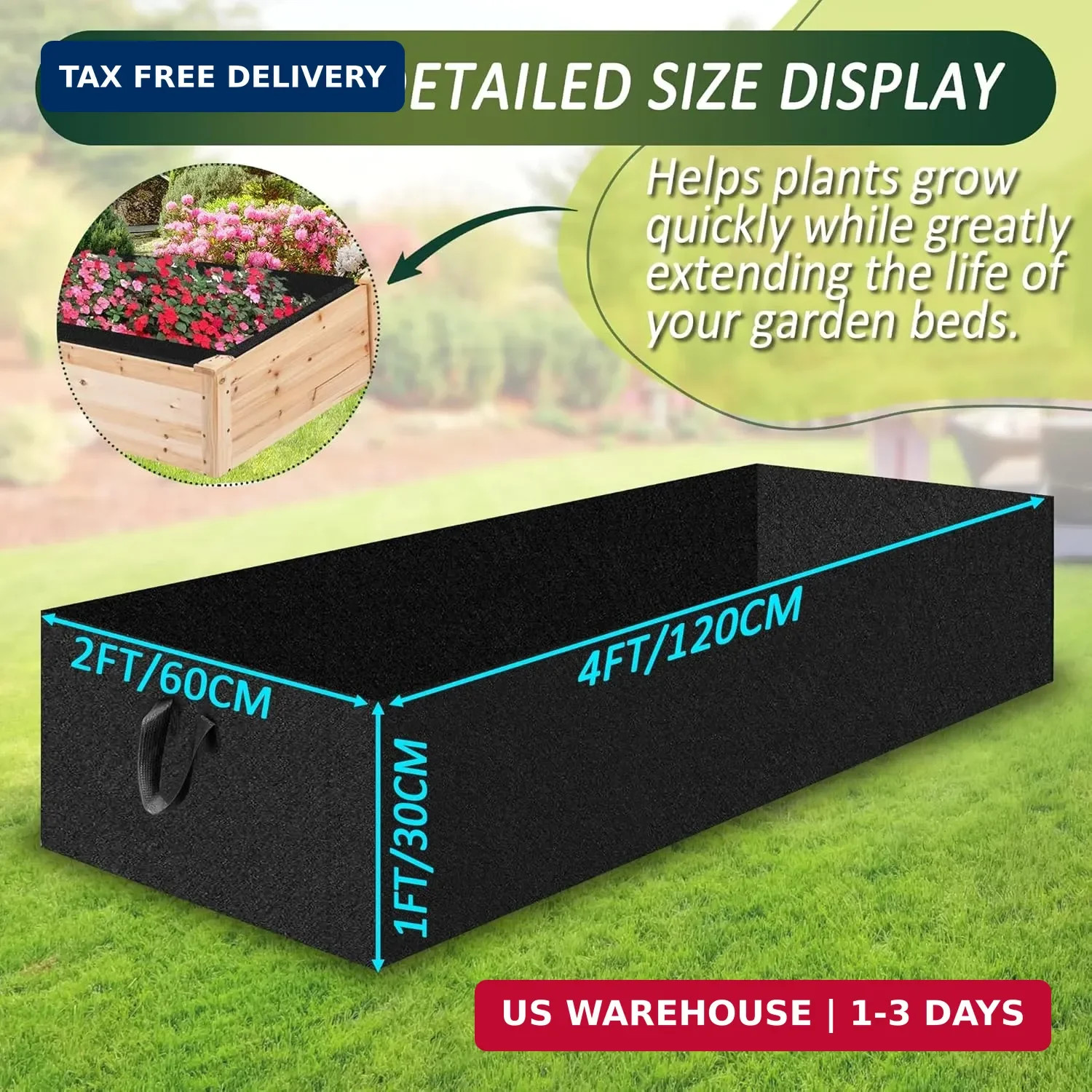 1PCS Raised Garden Bed Liner Fabric Raised Garden Bed Breathable Drainage Rectan