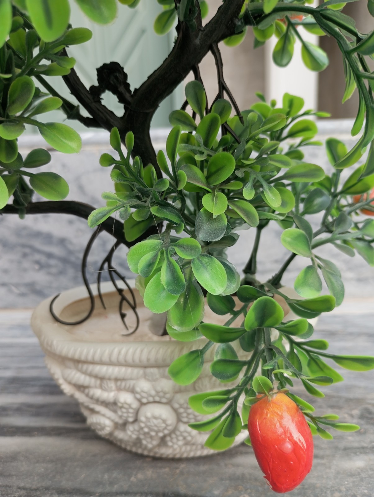 Artificial Bonsai Tree with Red Fruit Decorative White Pot Home Decor