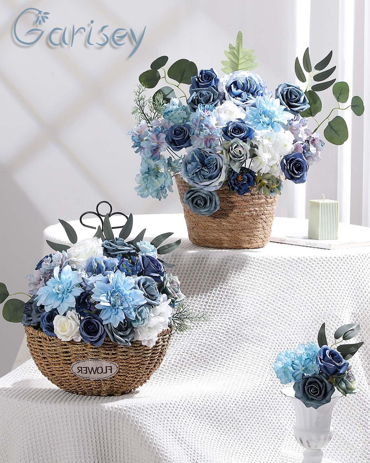 Artificial Flowers Dusty Blue Wedding DIY Bouquet Combo Set Silk Roses