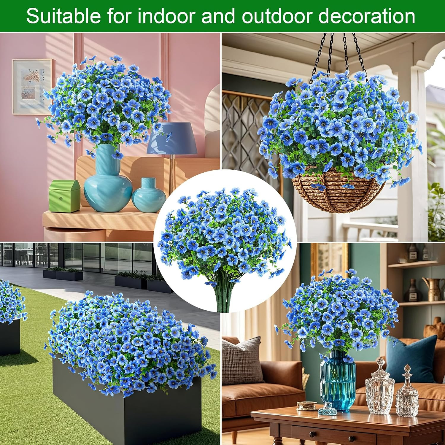 12 Bundles Artificial Flowers for Outdoors Fake Silk Flowers UV Resistant Fau…