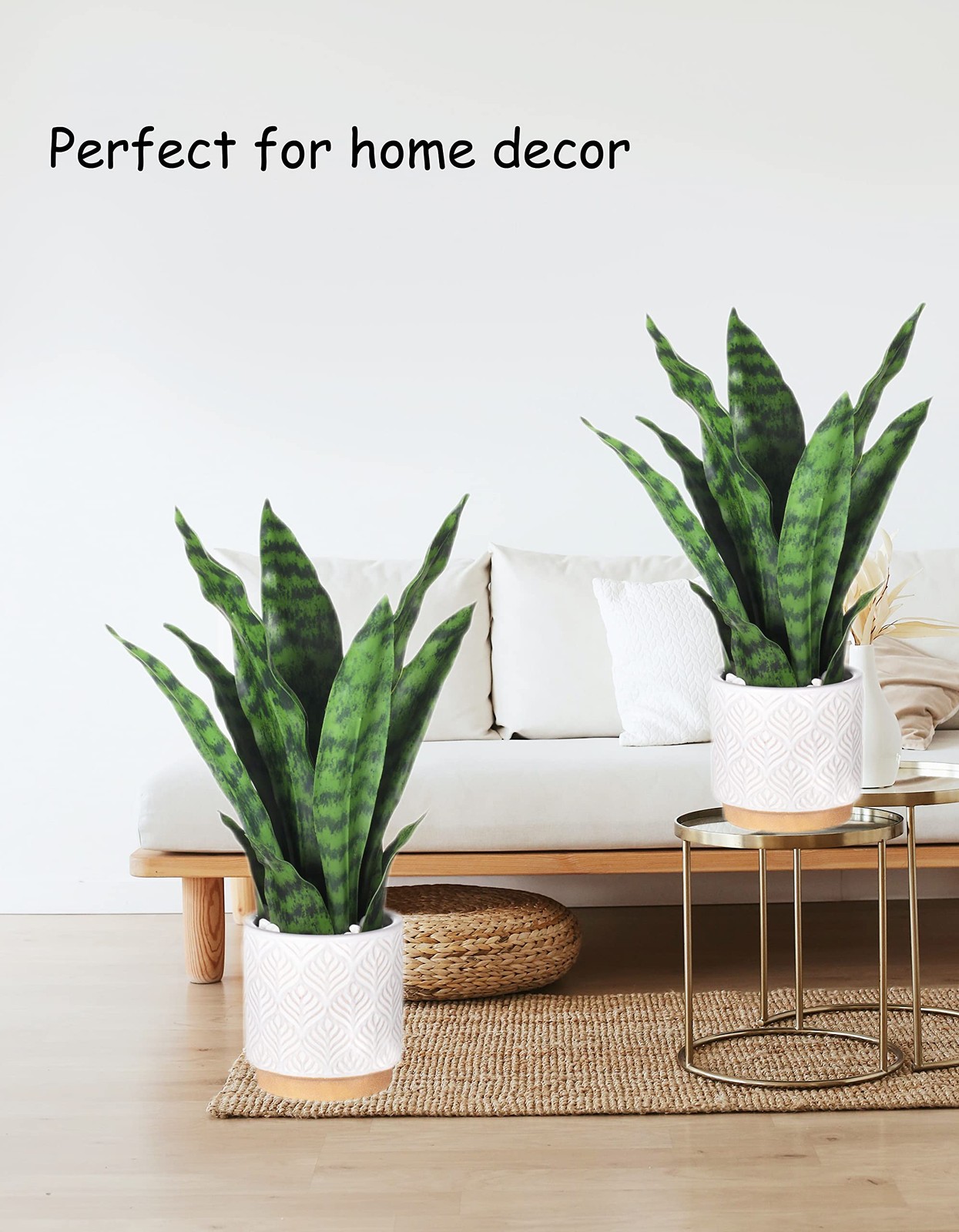 DUZYXI Artificial Sansevieria Plants 16″ with Ceramic Pot