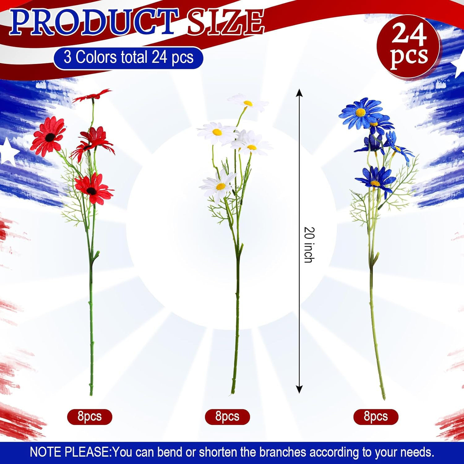 24-Piece Patriotic Artificial Flower Arrangement for Memorial Day & 4th of July