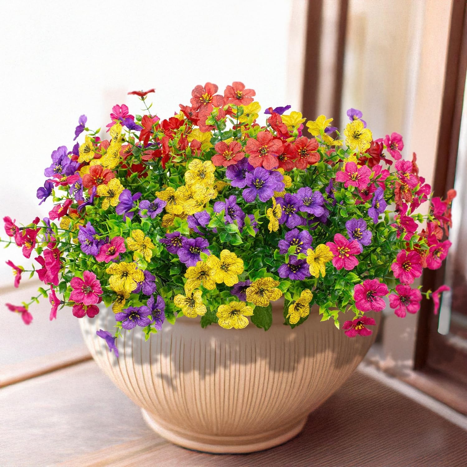 16 Bundles Artificial Flowers Outdoor Spring Summer Decoration Fake Silk Colo…