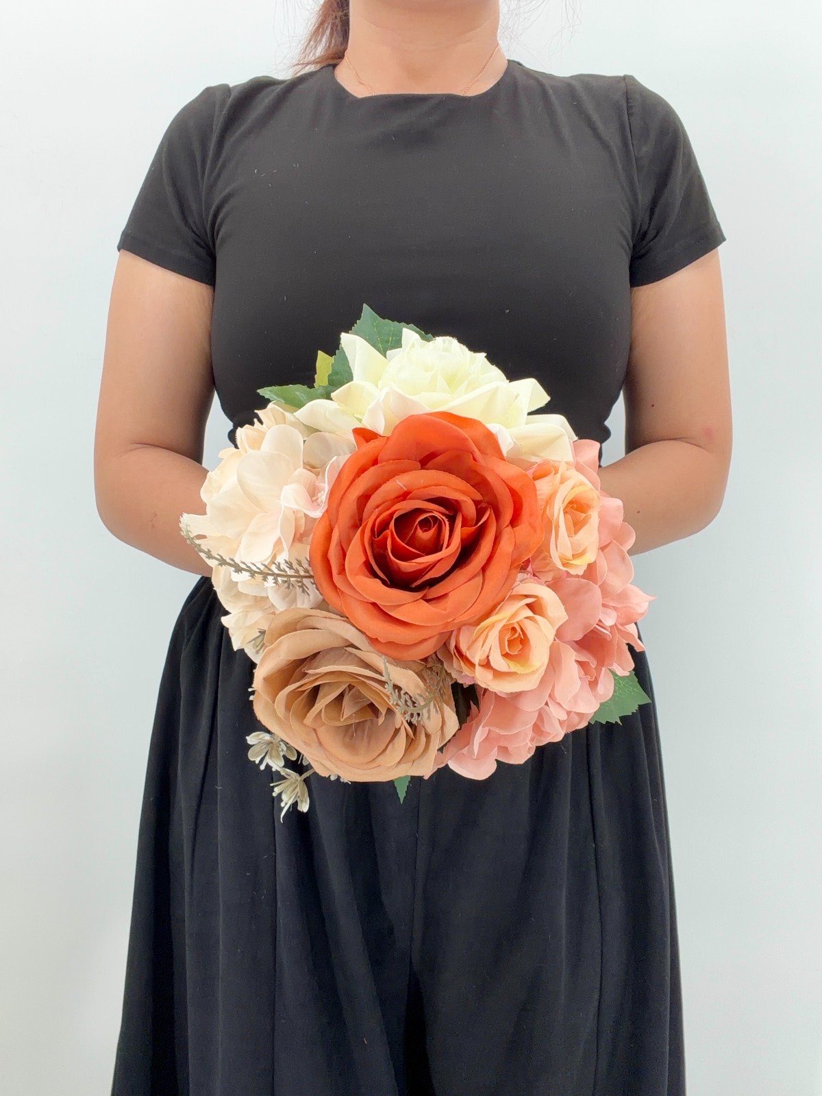 Coral & Peach Rose Bridal Bouquet, Silk Wedding Flowers, Burnt Orange, Wedding