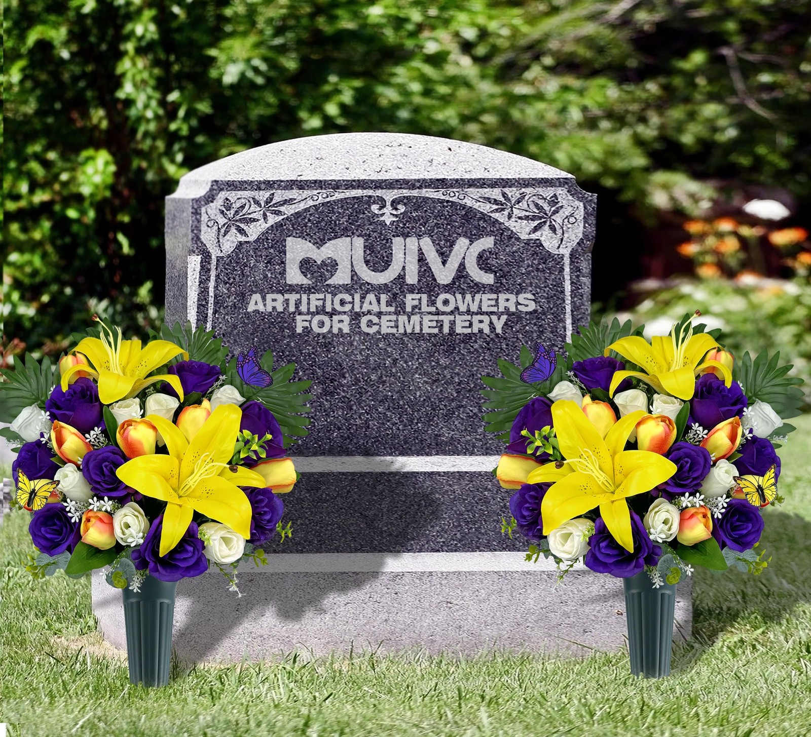 MUVIC Artificial Cemetery Flowers – Memorial Flowers – Outdoor Sympathy Grave…
