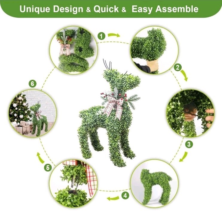 Artificial Deer Topiary 33 Inch UV Resistant Faux Boxwood