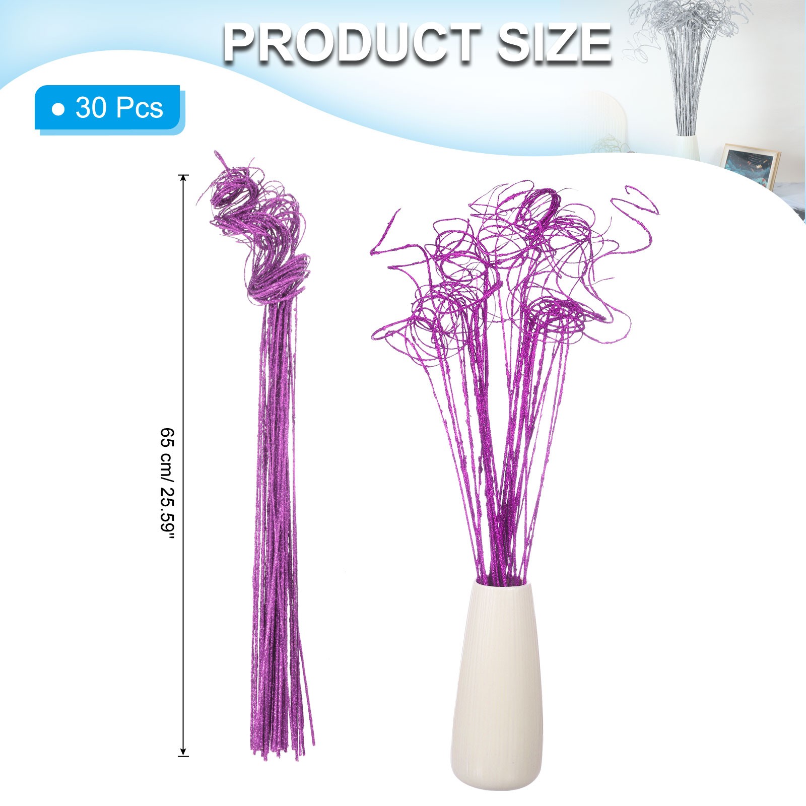 30 Pcs Glitter Dried Curly Willow Branches Natural Branches Twigs, Purple